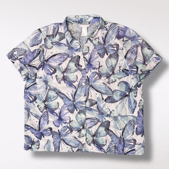 Vintage Alfred Dunner Short Sleeve Button Down Shirt Butterfly Print Size Large - Picture 8 of 9